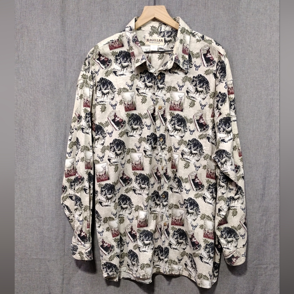 Magellan Deers Print Button Shirt Mens XXL Multicolor Outdoor Hiking Hunting - Picture 1 of 8